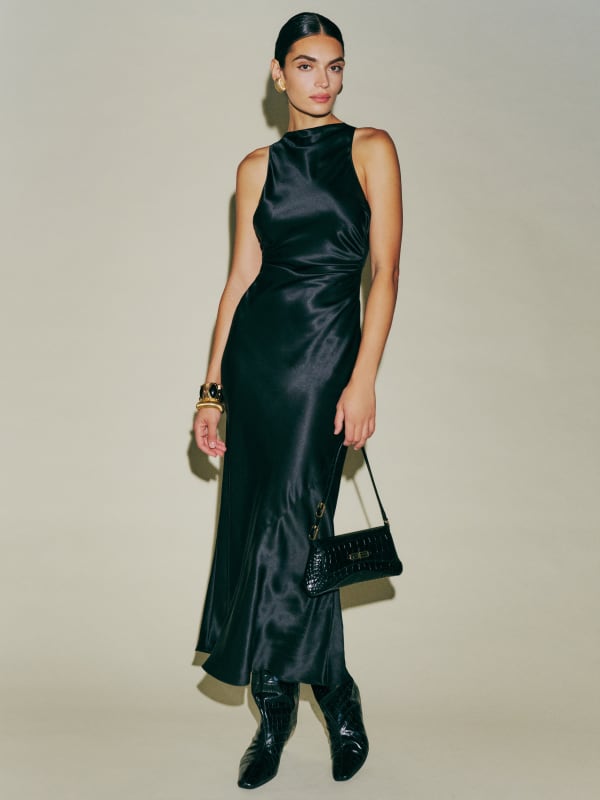 Petites Casette Silk Dress - Black